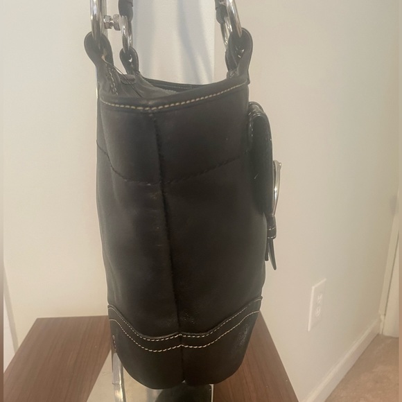 Coach Soho XL Double Handle Black Full Leather Contrast Stitch Tote - EUC - Picture 7 of 15
